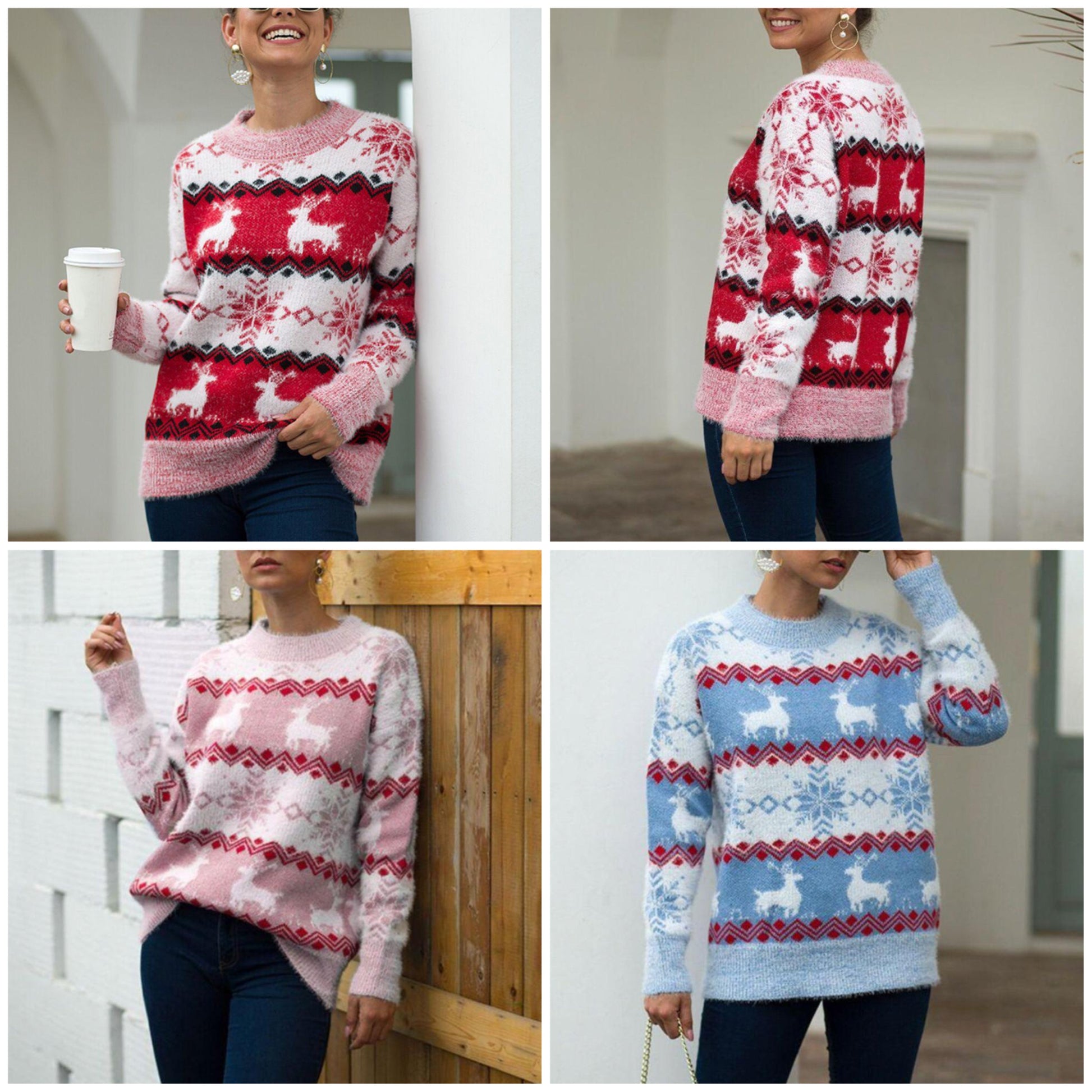 Herren Jultröja Ful Design med Snöflingor och Renar i Polyester och Bomull-4