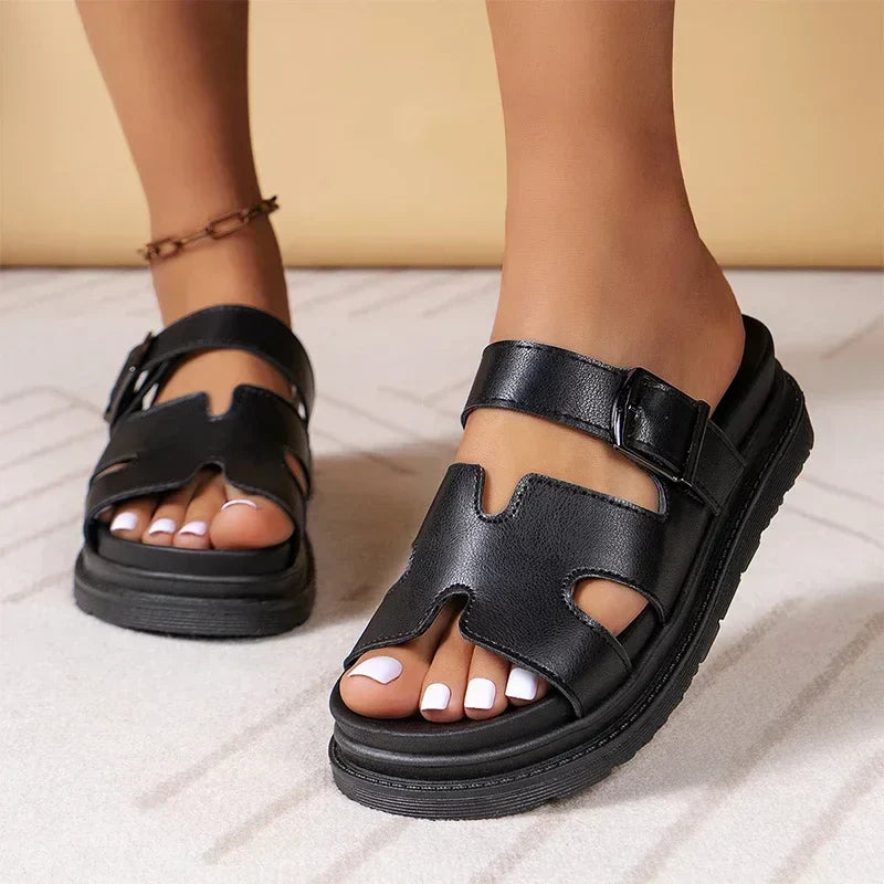 Dam Sandaler Slingback Veganläder Komfortabel Vadderad Plattform-5