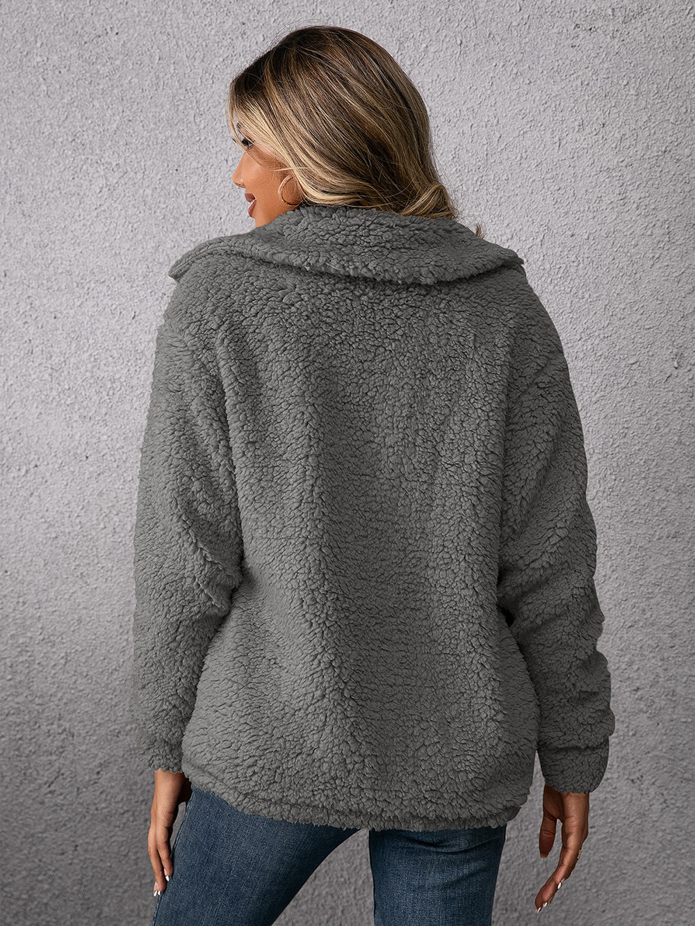 Dam Vinterjacka Lång Teddy Fleece-5