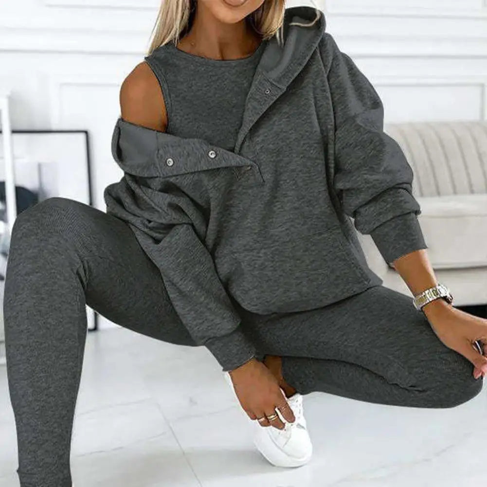 Tvådelat Set Dam Hoodie Asymmetrisk Halsringning Mjuk Material-4