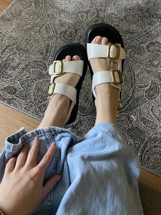 Dam Sandaler Dubbla Spännen Läder Modern Design Komfortabel Sula-5