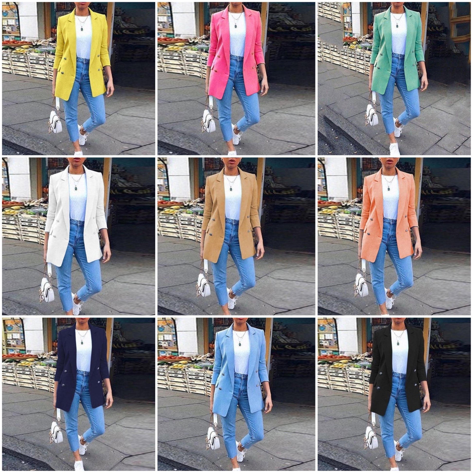 Dam Blazer Lång Midja Snitt Bomull Polyester-2