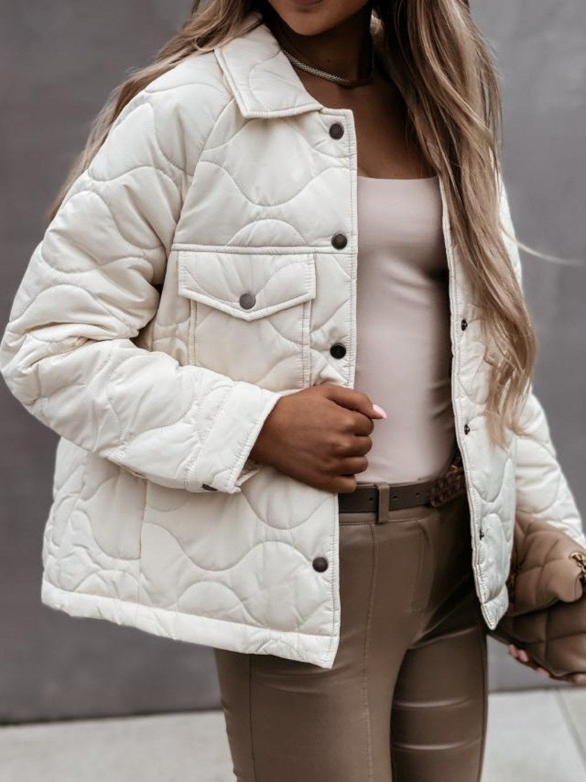 Damjacka Quiltningsjacka Klassisk Krage Bomull Polyester-4
