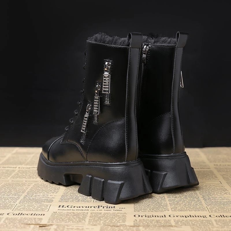 Dam Schnürboots Eco-Läder Plyschfoder Blockhæl-5