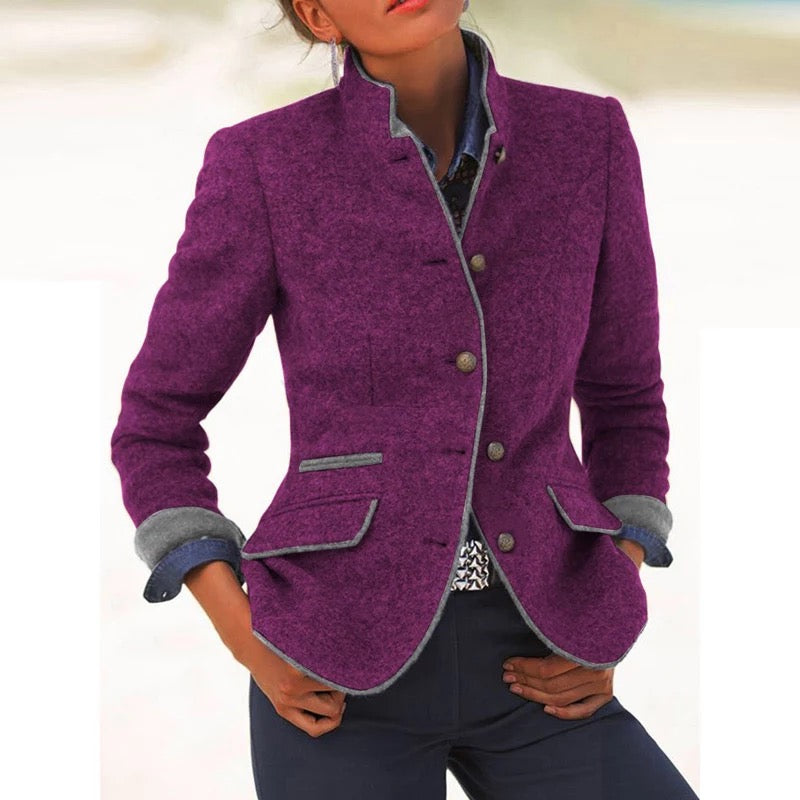 Dam Blazer Kort Modern Design Bomull med Stand-Up-Krage-3