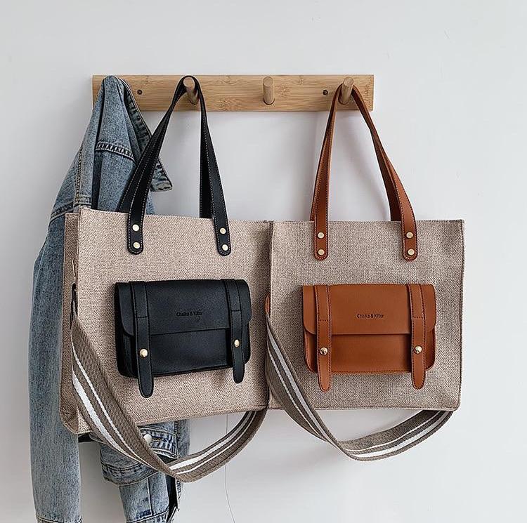 Dam Linneväska Rymlig Fodrad Canvas-3