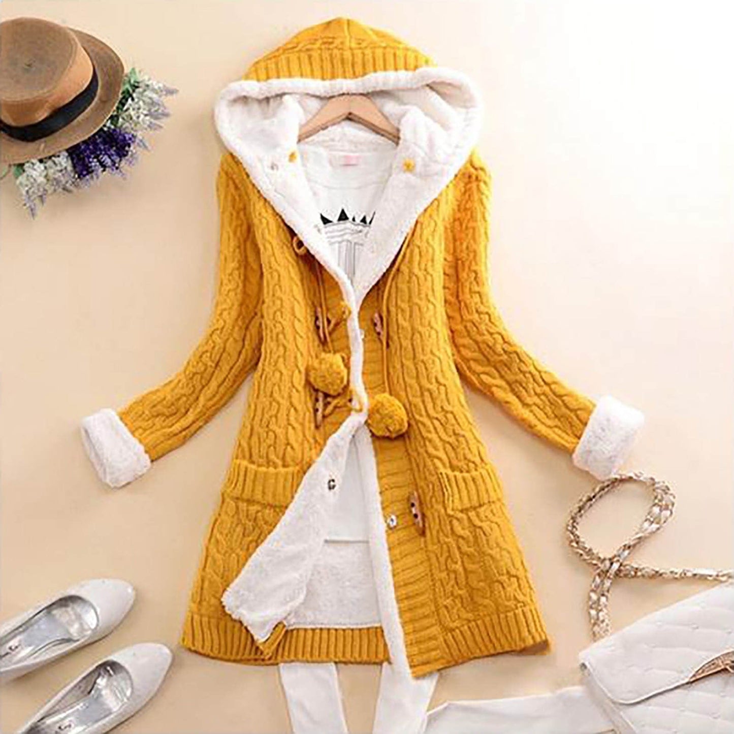 Dam Lång Kofta Avslappnad Grov Stickning i Bomull och Polyester-6