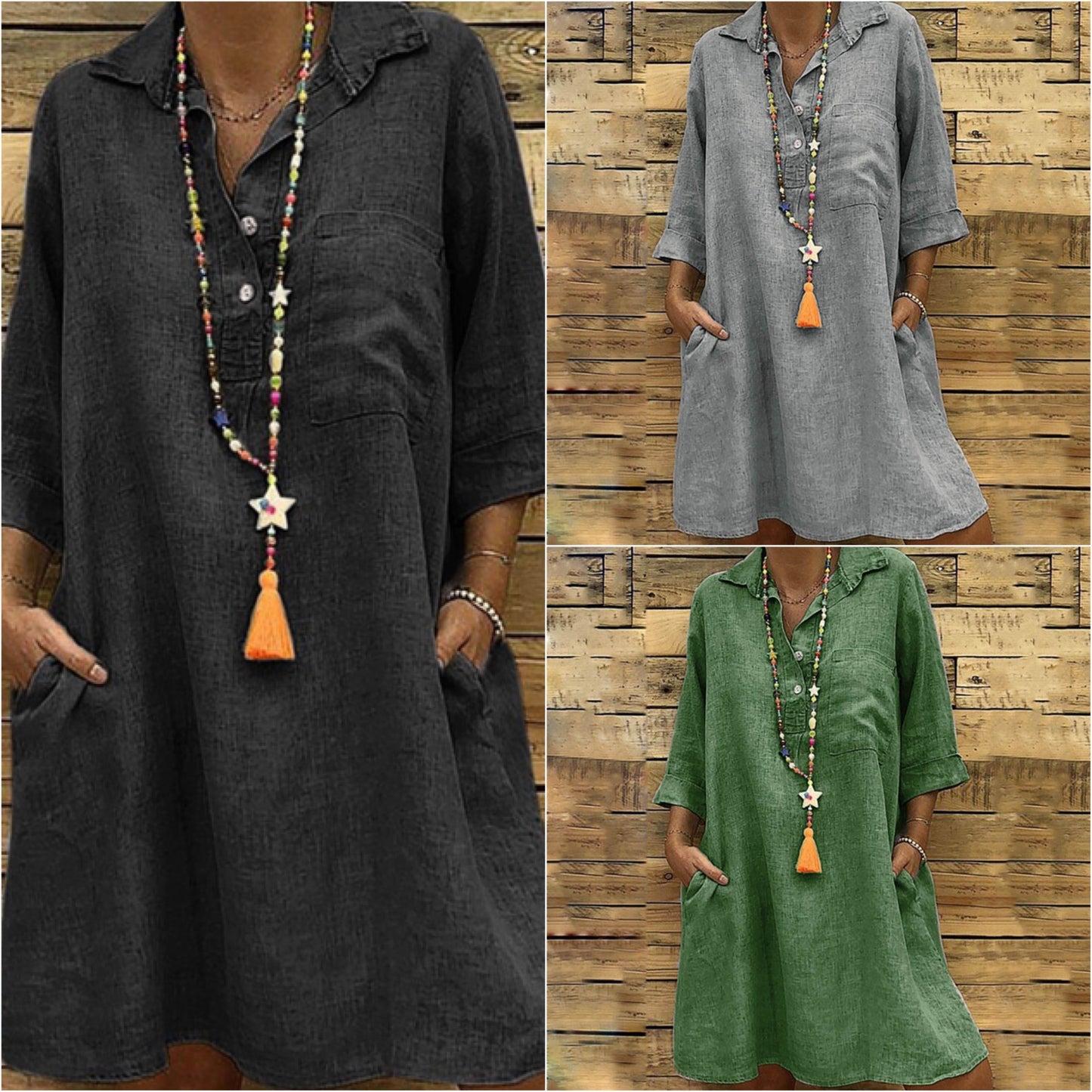 Dam Klänning Trapezoid Lätt Bomull Elegant Snitt-3