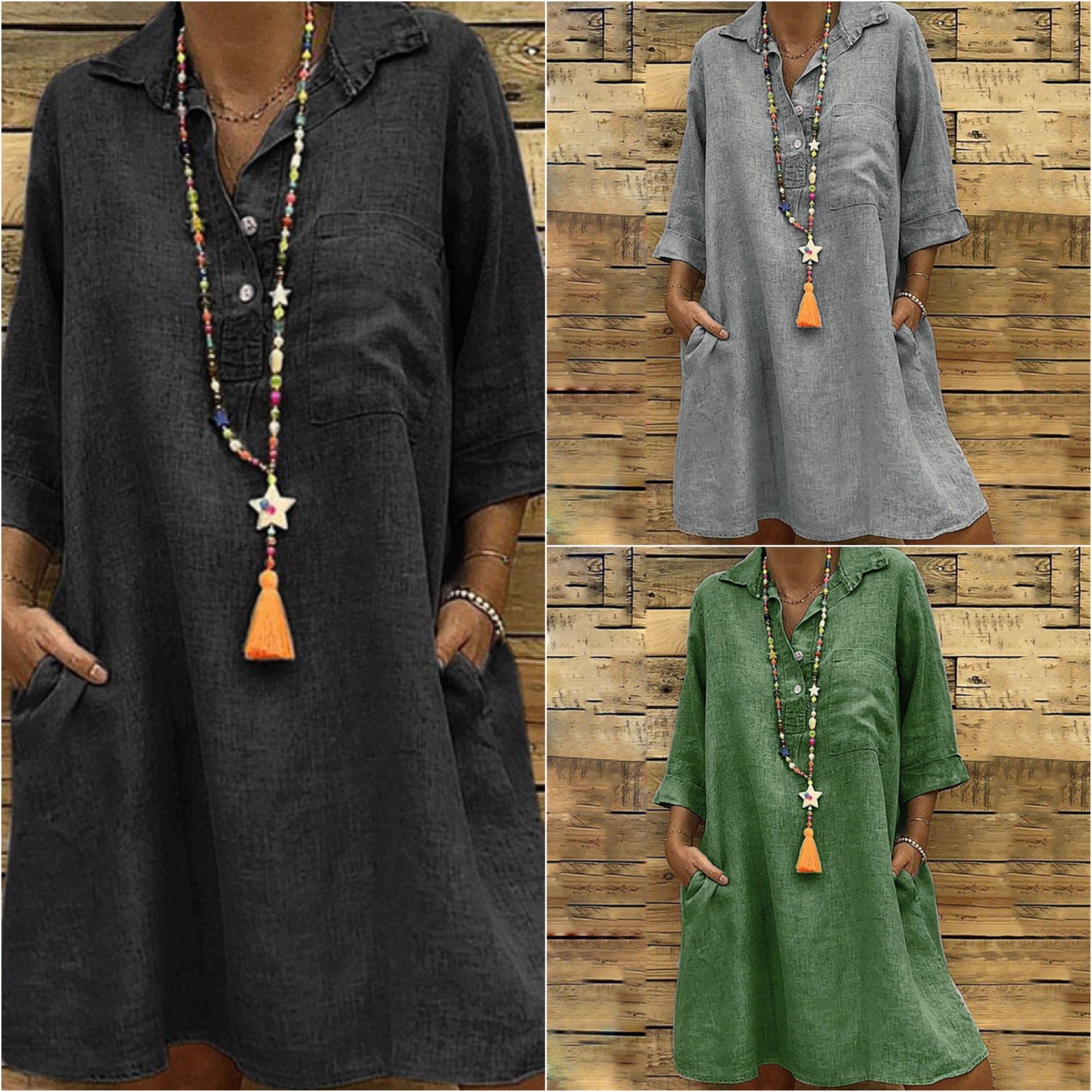 Dam Klänning Trapezoid Lätt Bomull Elegant Snitt-3