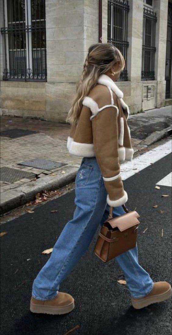 Dam Shearling Jacka Genskuren Mjuk och Elegant-2