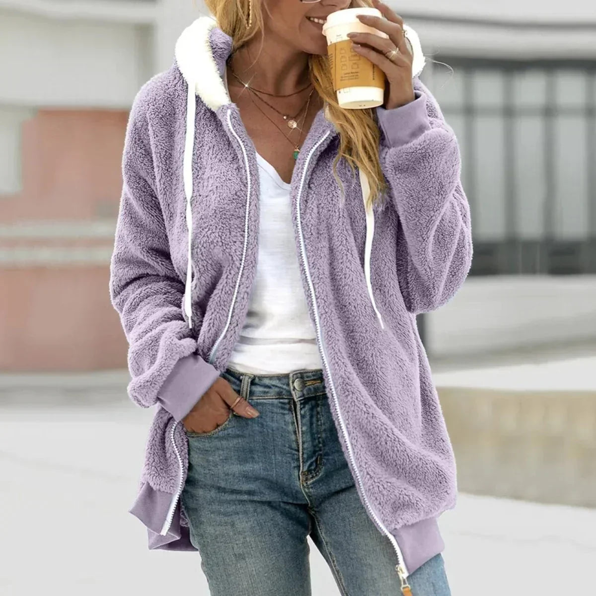 Variant image for Damer Stor Cardigan Överdimensionerad Teddy-Fleece med Dragkedja-65