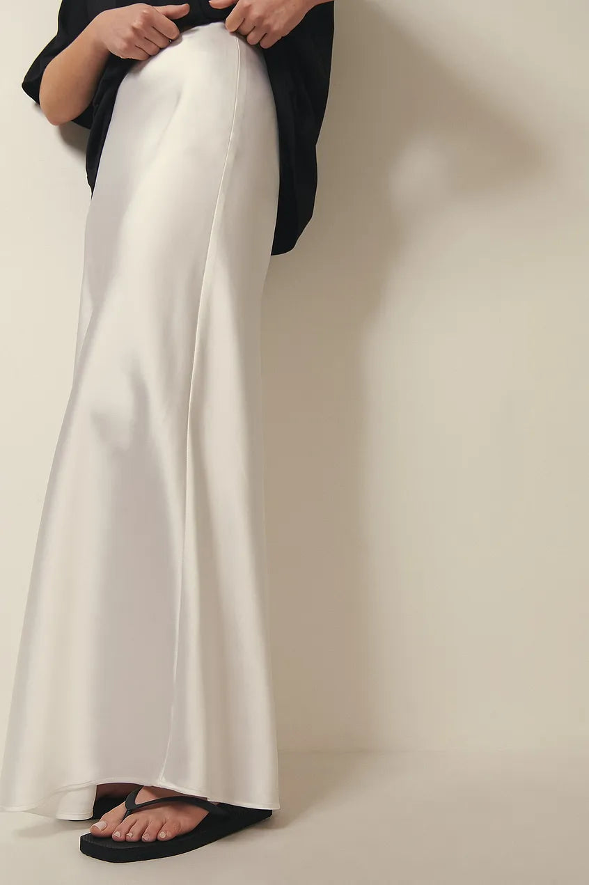 Dam Hög Midja Kjol Satin Elegant Komfortabel-5