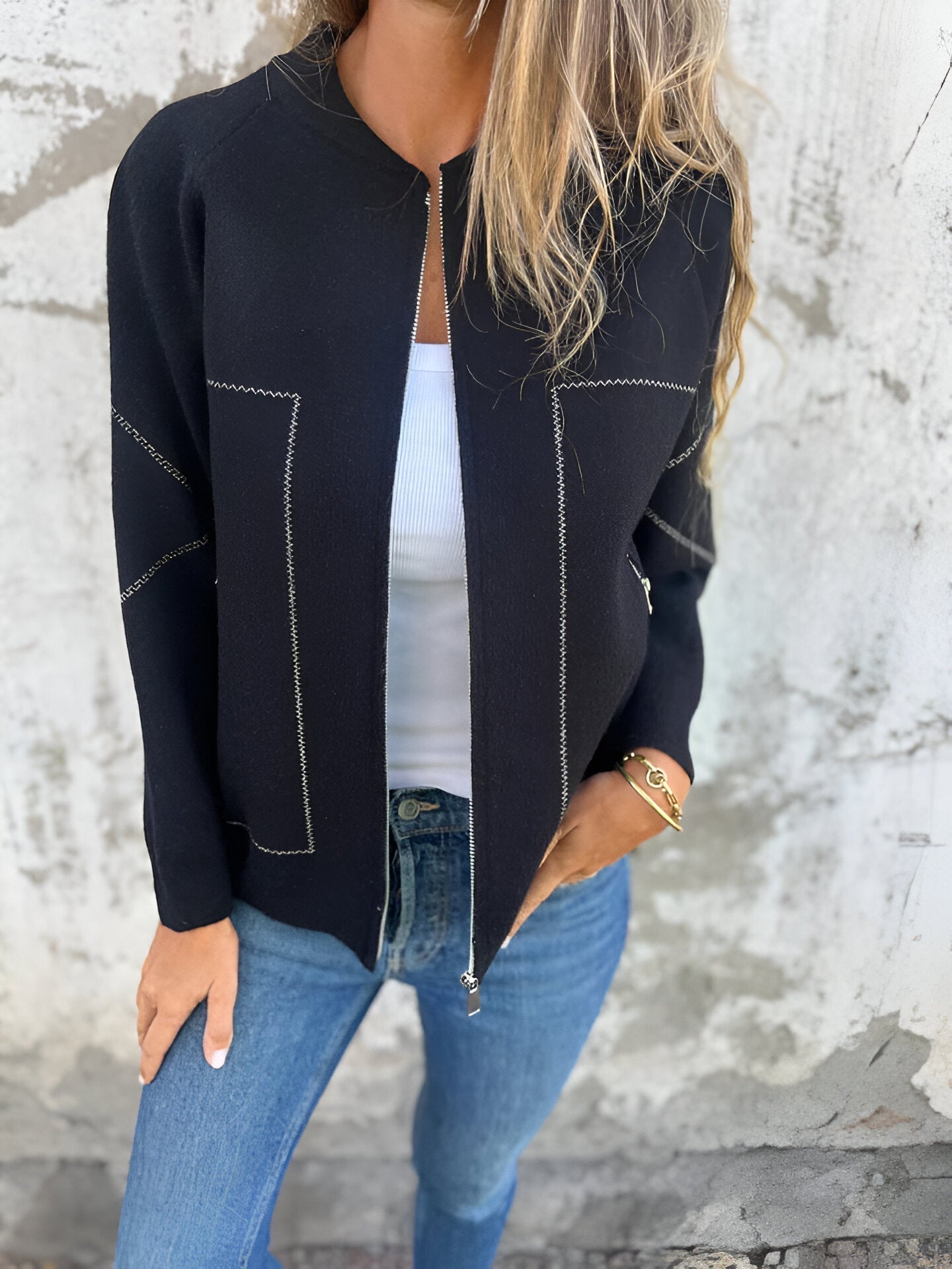 Damjacka Långärmad Zip-Up Avslappnad Design 100% Bomull-1
