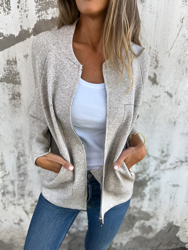 Damjacka Långärmad Zip-Up Avslappnad Design 100% Bomull-3