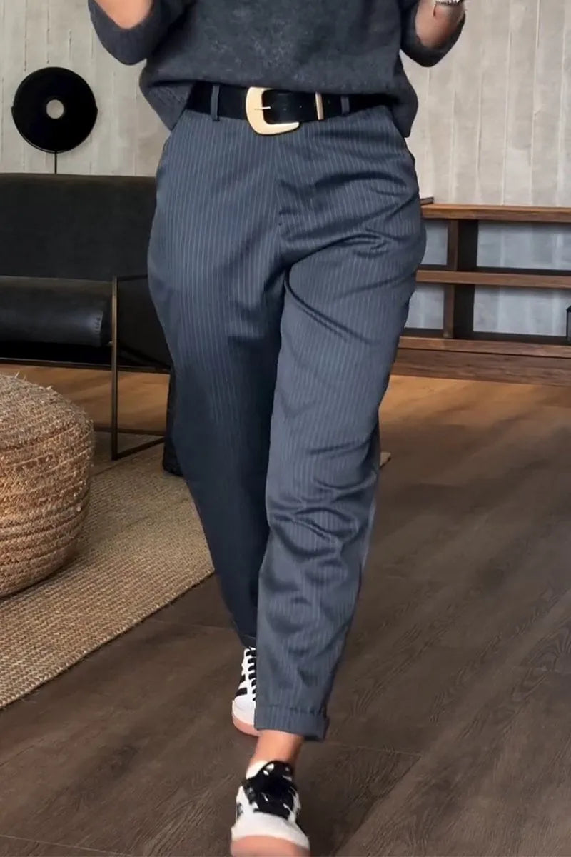 Snygga Byxor Dam Randig Design Högkvalitativ Polyester-Bomull-4