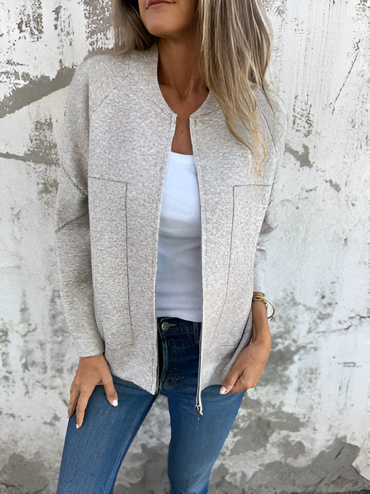 Damjacka Långärmad Zip-Up Avslappnad Design 100% Bomull-4