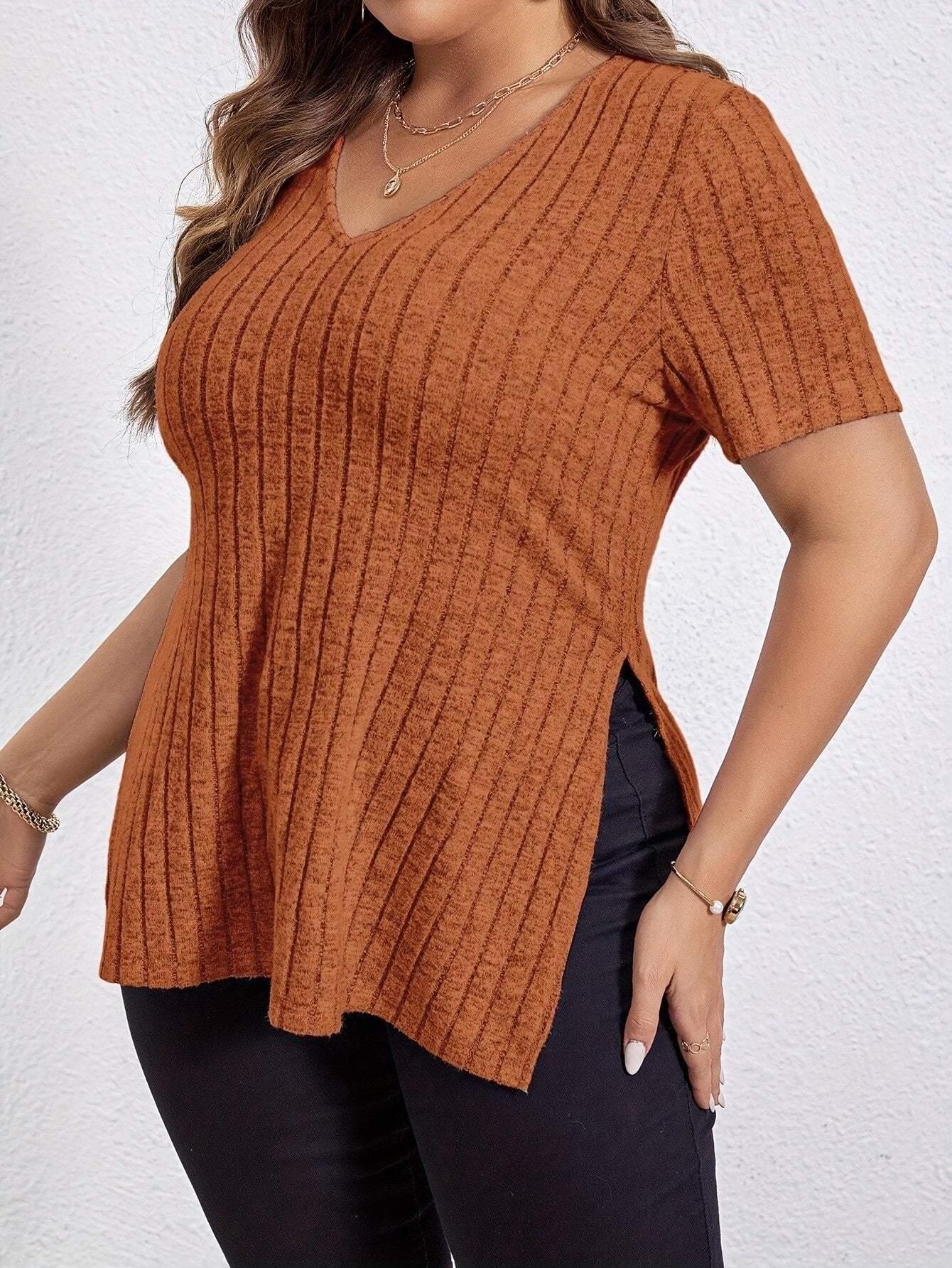 Dam V-hals Topp Korta Ärmar Mjukt Material-2