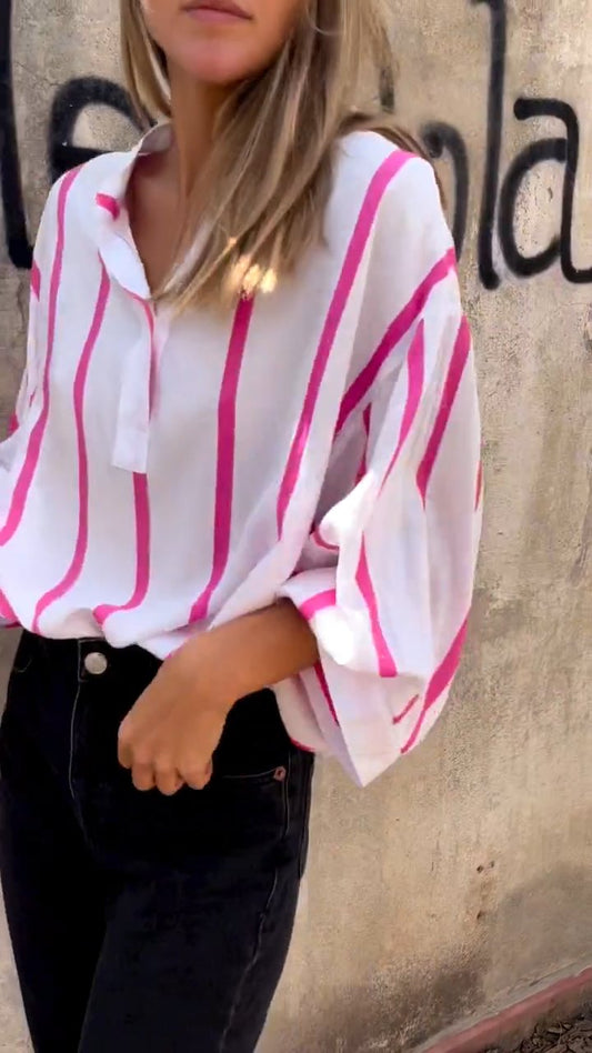 Dam Blus Trendig Avslappnad Passform Polyester-1