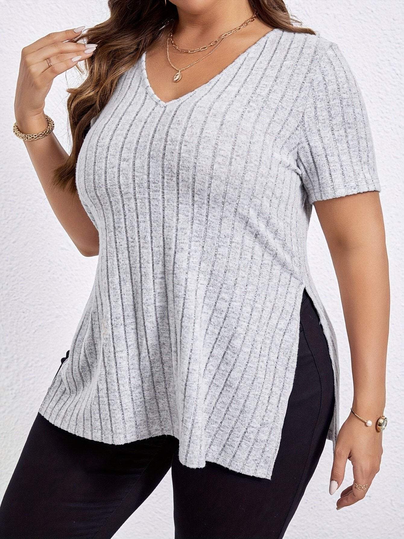 Variant image for Dam V-hals Topp Korta Ärmar Mjukt Material-13