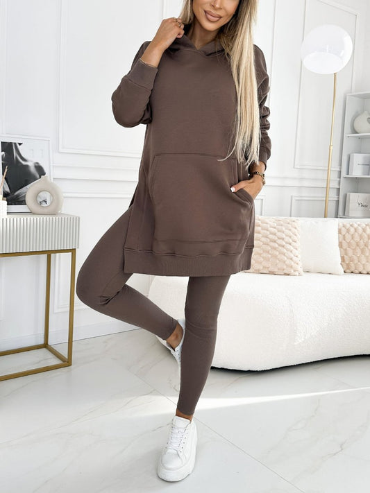 Mjukisset Dam – Tvådelat Set med Hoodtröja och Leggings i Mjuk Polyester och Elastan, Svart 1