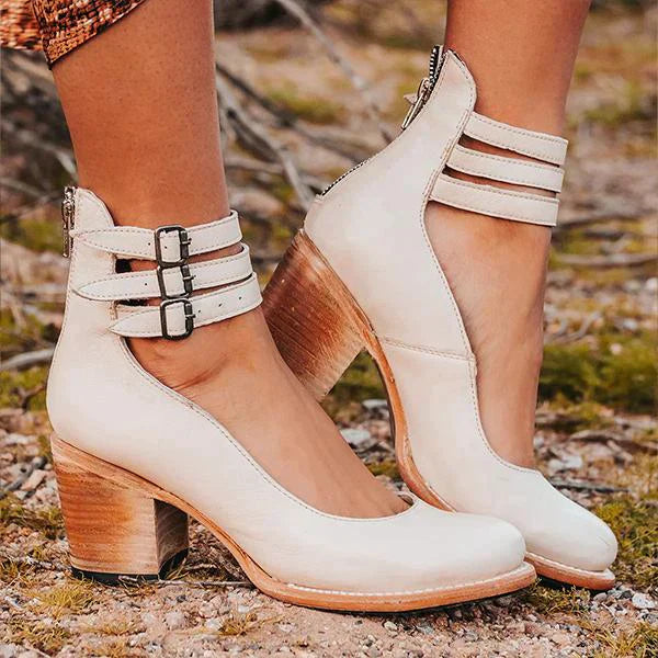 Dam Sandaler Öppna Höga Klackar Läder Vintage Stil-3