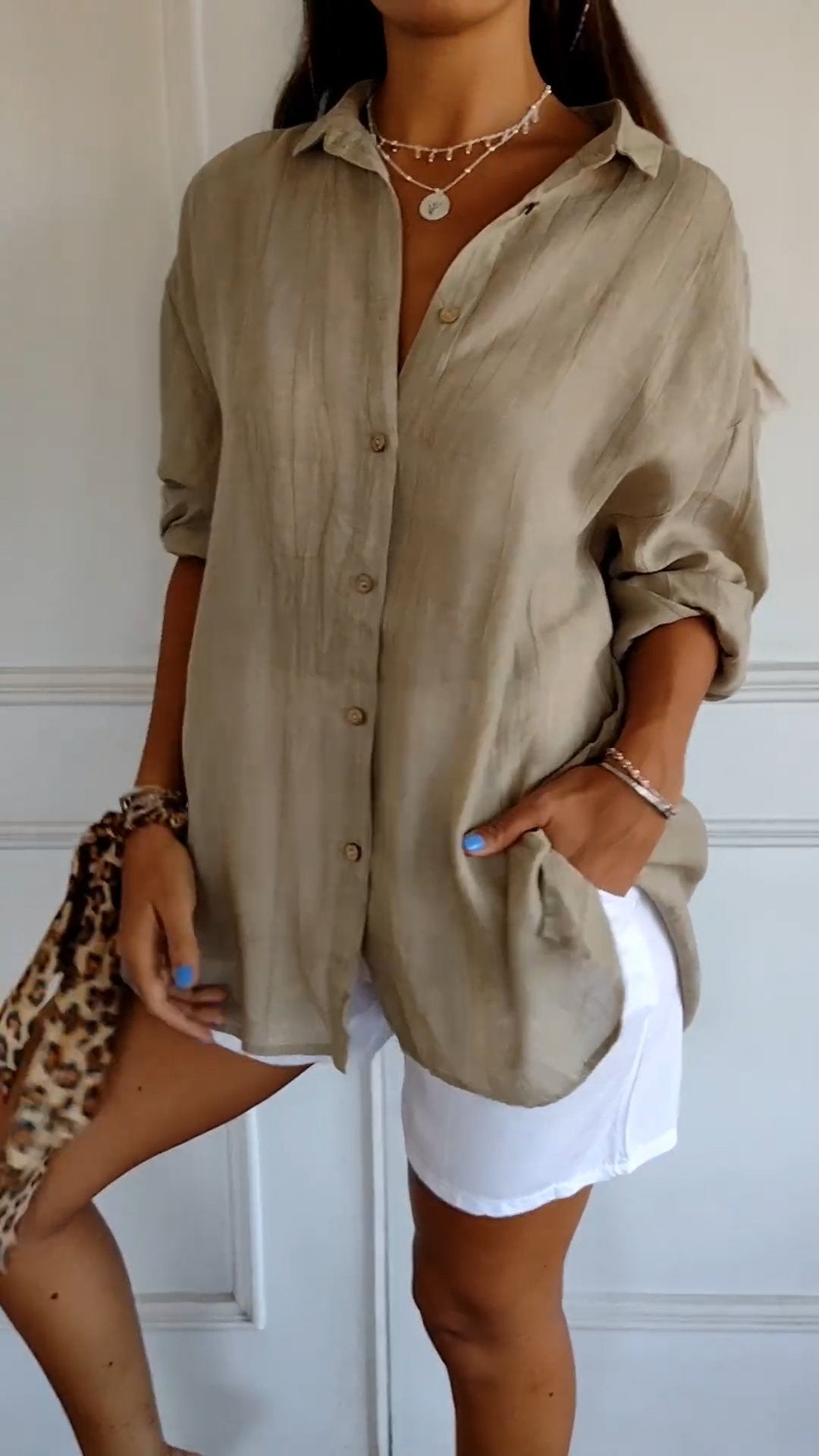 Variant image for Dam Blus Strukturerad Veckad Bomull Relaxed Fit-7