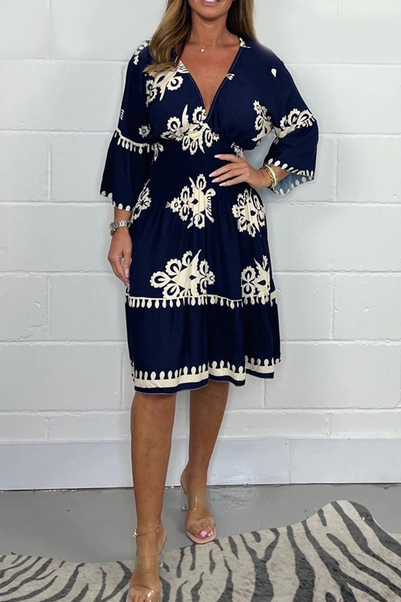 Dam Klänning V-ringning Polyester Mönstrad Elegant 3