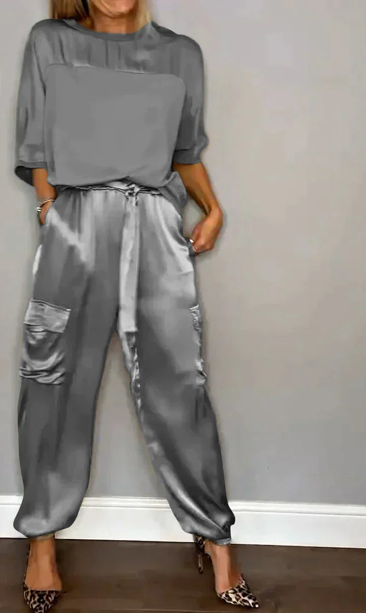 Variant image for Kvinnors Tvådelad Dräkt Satin Blus och Byxor-33