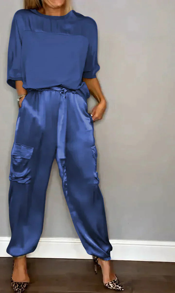Variant image for Kvinnors Tvådelad Dräkt Satin Blus och Byxor-65