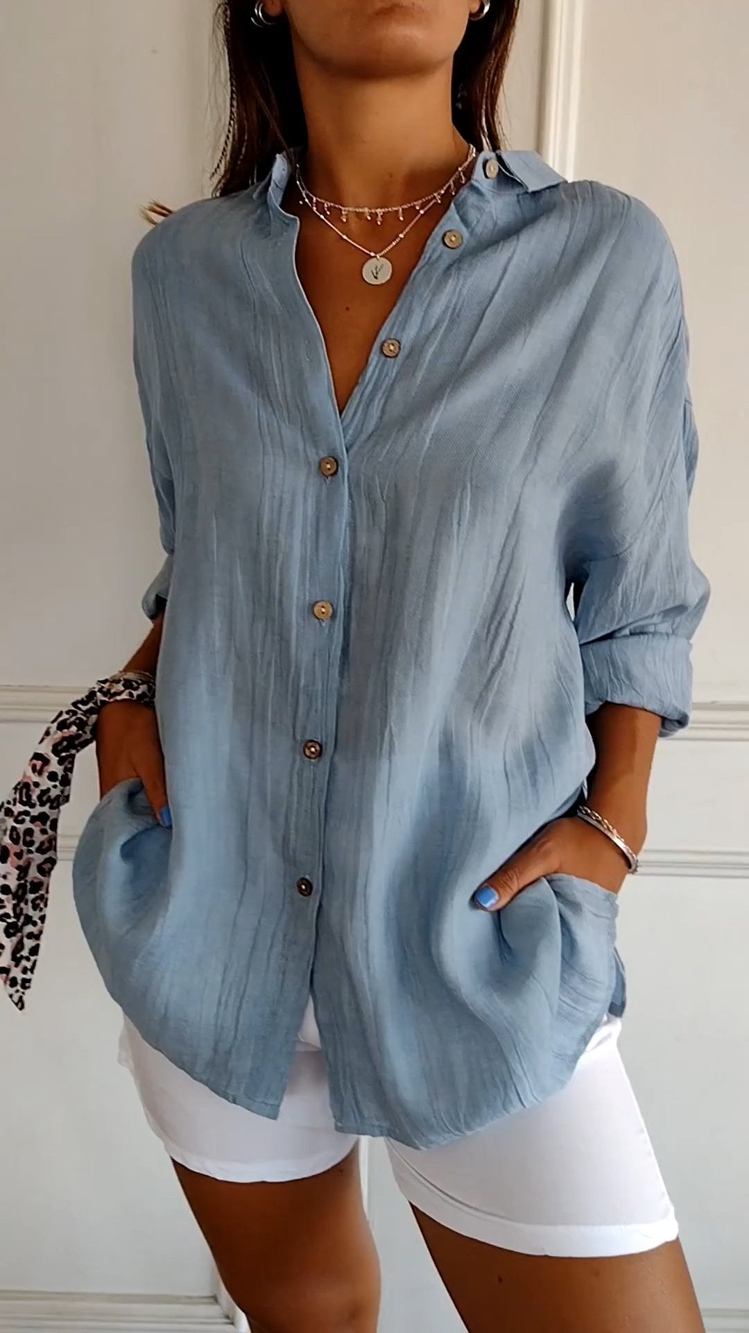Variant image for Dam Blus Strukturerad Veckad Bomull Relaxed Fit-1