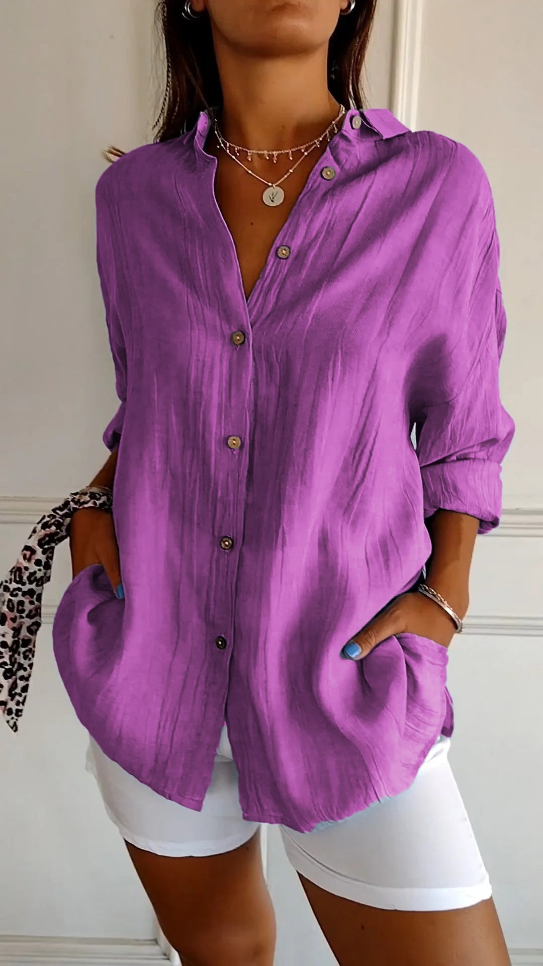 Variant image for Dam Blus Strukturerad Veckad Bomull Relaxed Fit-49
