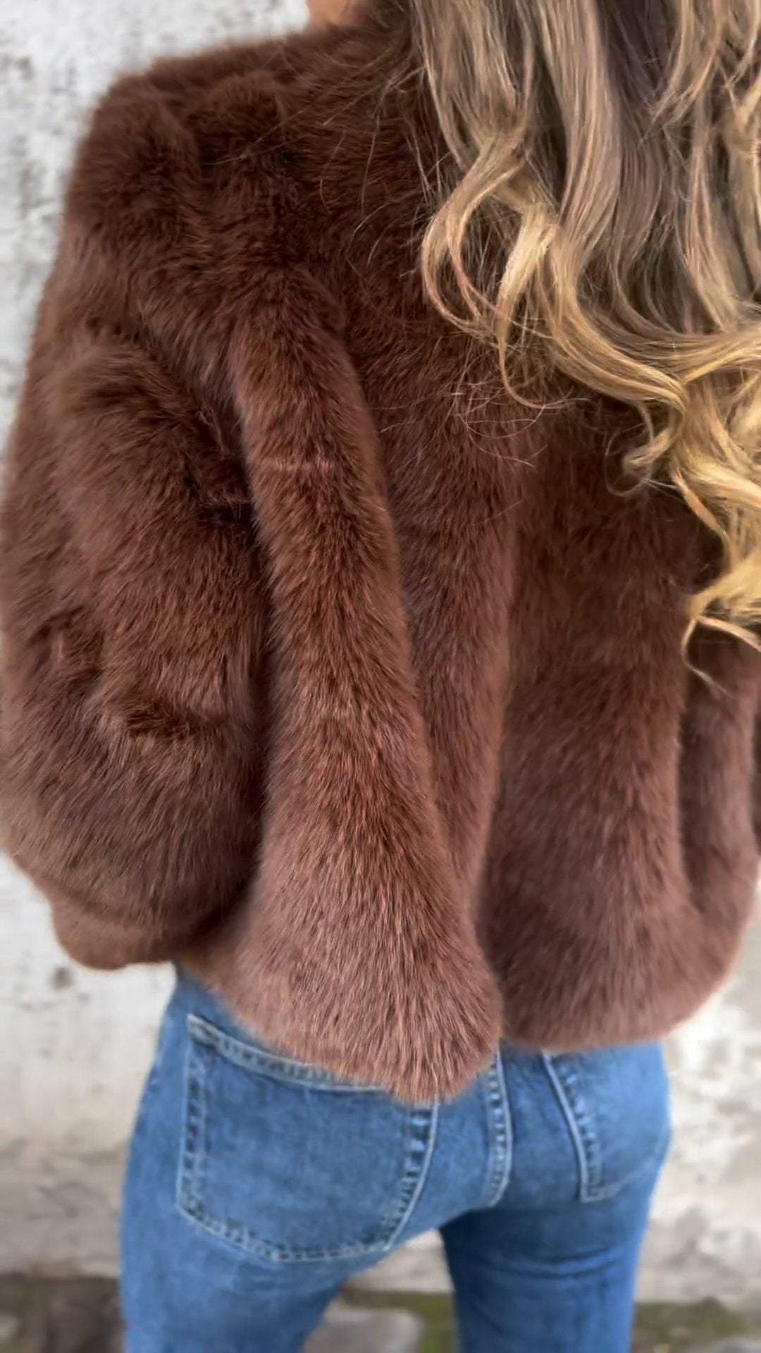 Damjacka Konstpäls Hög Krage Syntetisk Elegant Jacka för Vardags och Fest-2