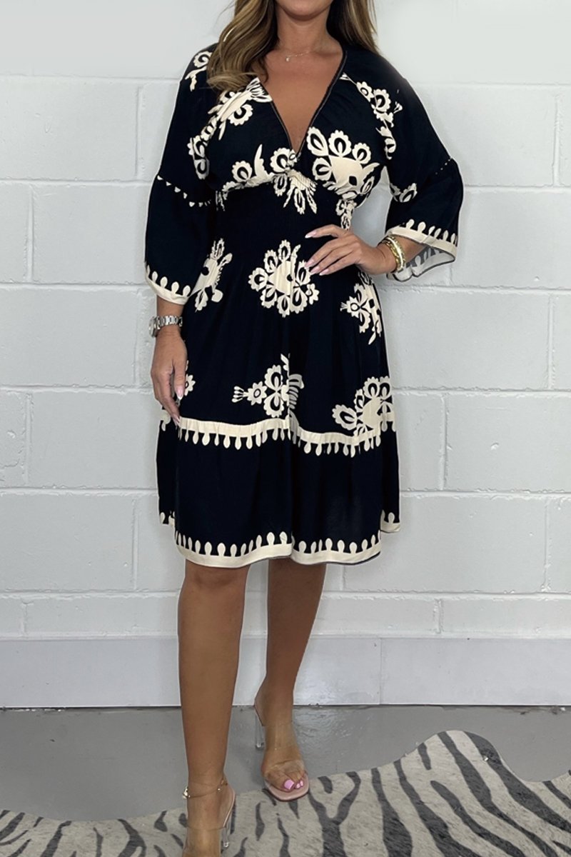 Dam Klänning V-ringning Polyester Mönstrad Elegant 7