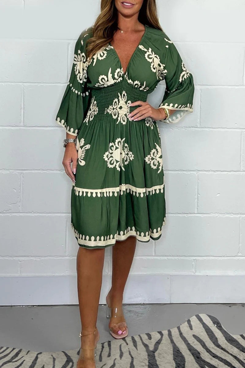 Dam Klänning V-ringning Polyester Mönstrad Elegant 12
