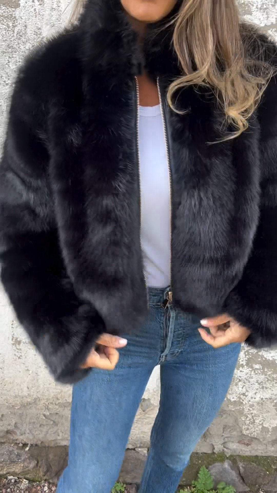 Damjacka Konstpäls Hög Krage Syntetisk Elegant Jacka för Vardags och Fest-3