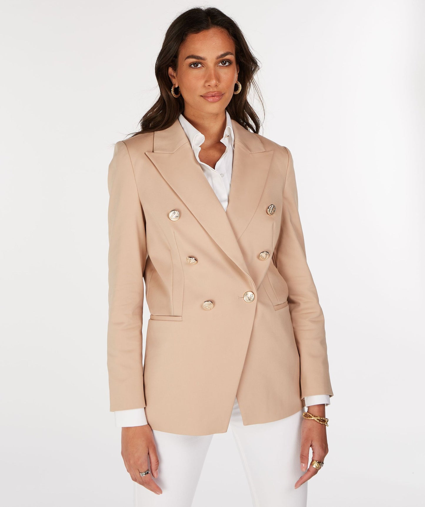 Dam Blazer med Dubbelknapp i Polyester och Viskos – Mångsidig Kavaj för Formella och Avslappnade Tillfällen 4