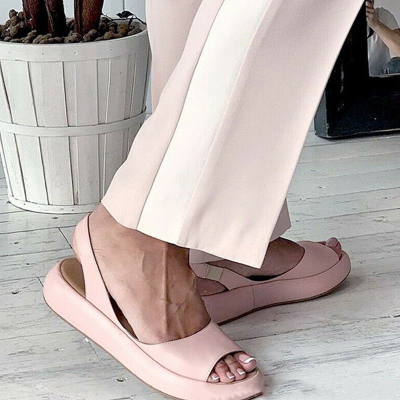 Dam Sommarsandal Läder Elegant Design Vadderad Fotbädd Justerbara Remmar-2