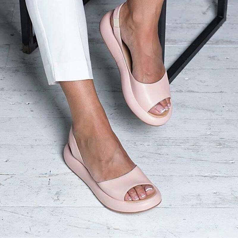 Dam Sommarsandal Läder Elegant Design Vadderad Fotbädd Justerbara Remmar-5
