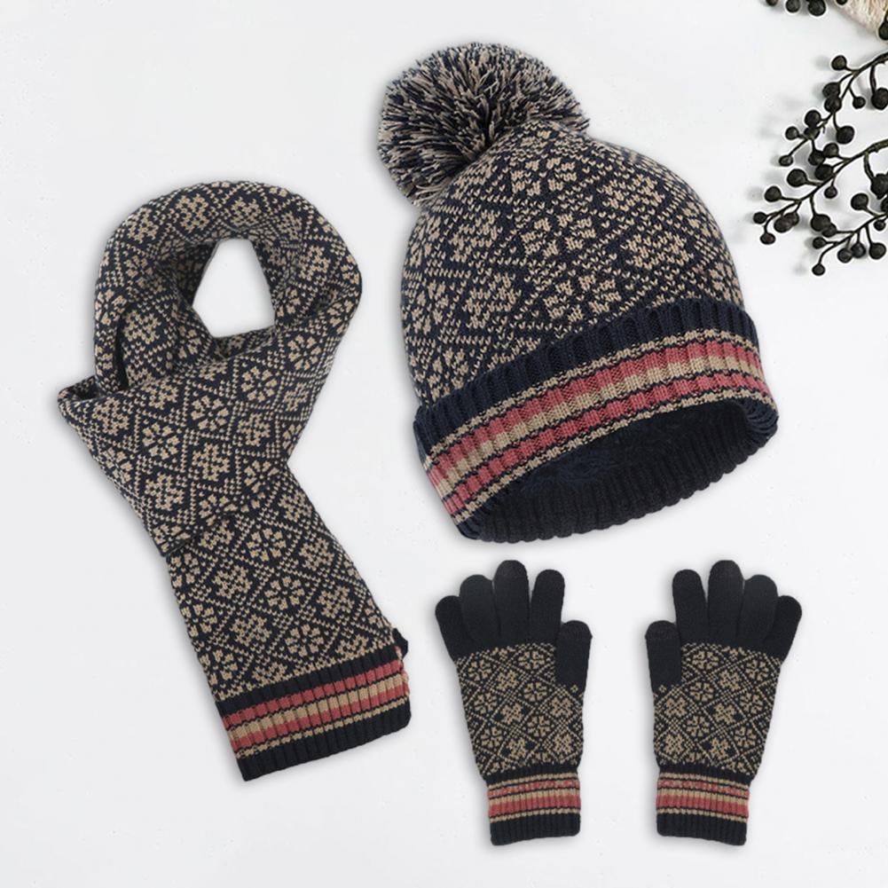 Kvinnors 4-delad Höst- och Vinteruppsättning Stickad Hatt Halsduk Handskar Mask-4