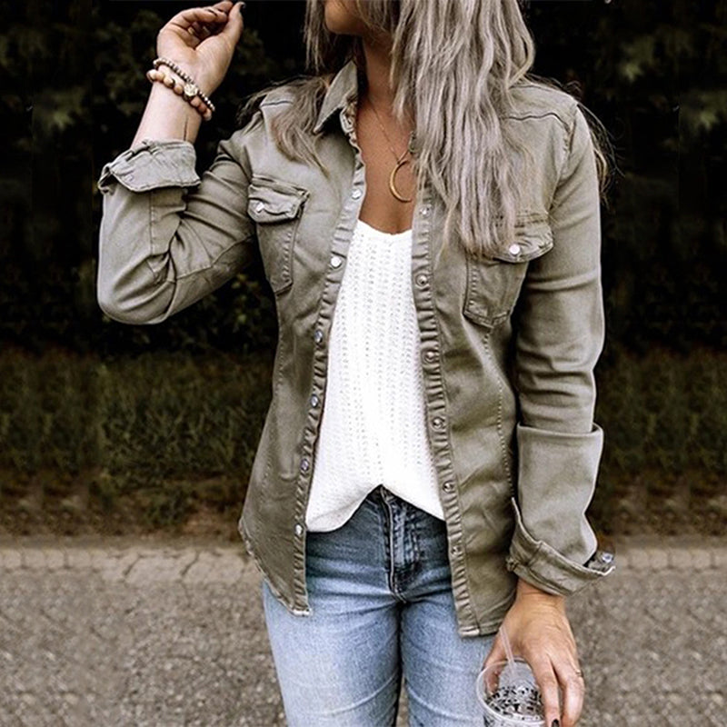 Kvinnors Denimjacka Mångsidig Stil Hållbar Denim-2