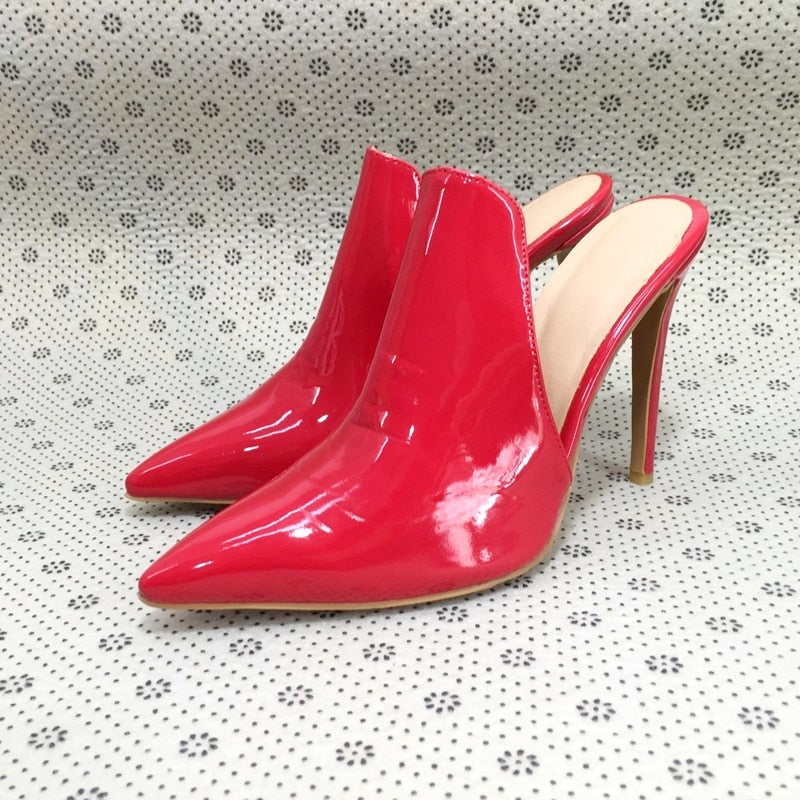 Dam Mules Klackar Spetsig Tå Patenterat Läder 10-12 cm-5