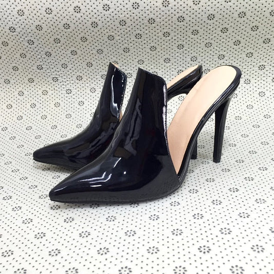 Dam Mules Klackar Spetsig TĂ„ Patenterat LĂ€der 10-12 cm-1