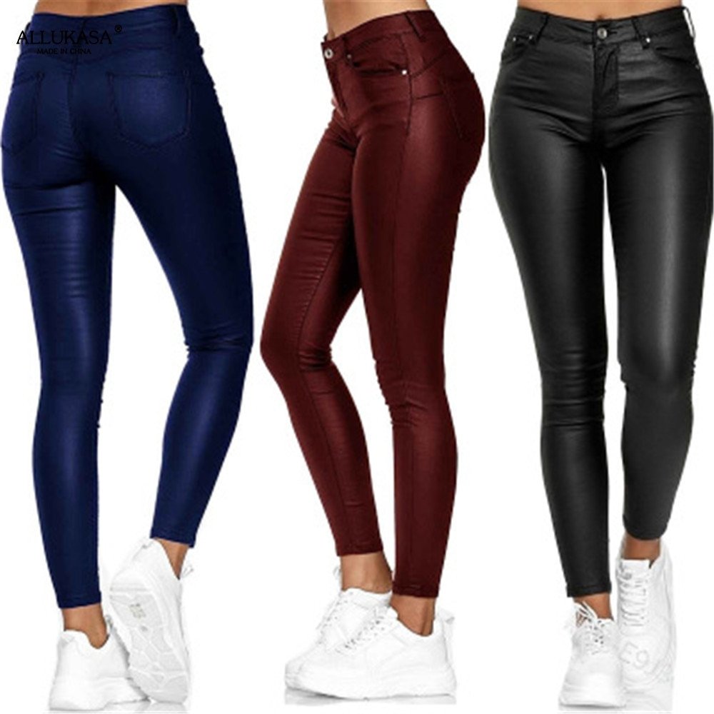 Dam Läderbyxor Figurformande Veganläder Stilren Design-2