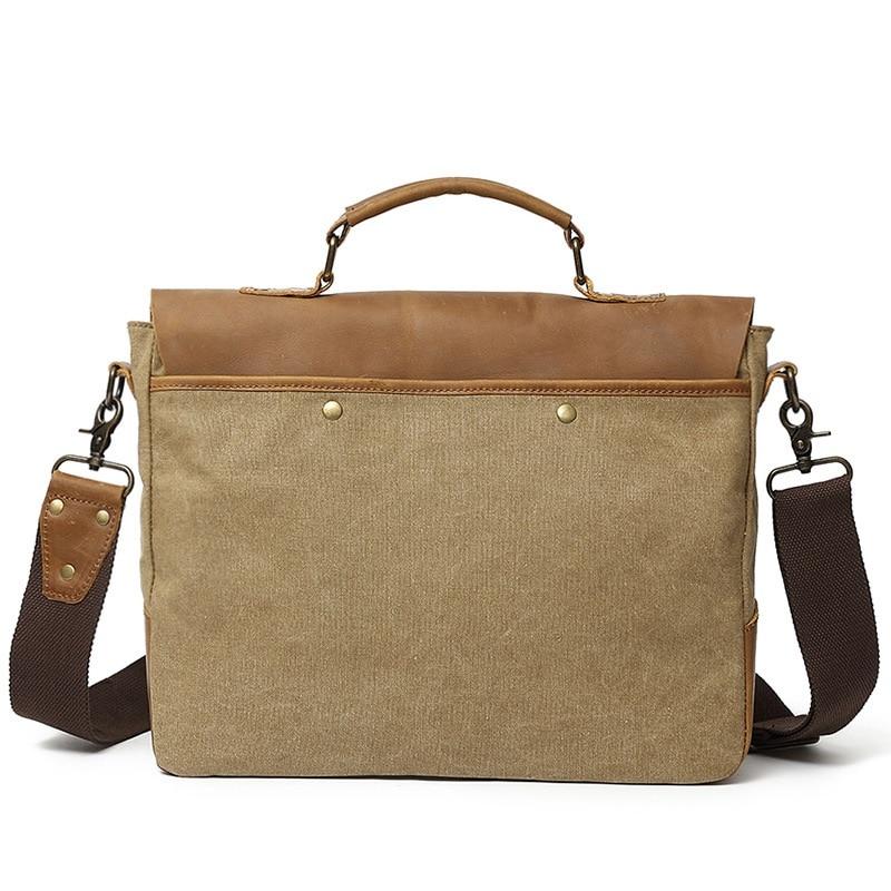 Unisex Axelväska Vintage Bomull Canvas och Läder med Justerbar Axelrem-5