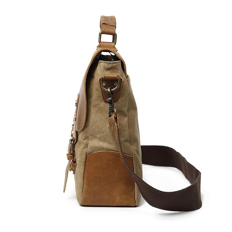Unisex Axelväska Vintage Bomull Canvas och Läder med Justerbar Axelrem-4