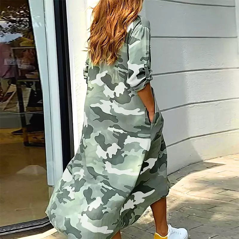 Dam Midiklänning Kamouflage Bomull Polyester-4
