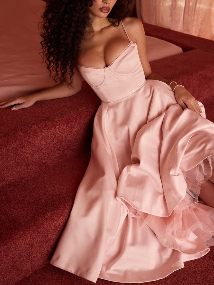 Kvinnors Midi Klänning Korsett Högkvalitativt Tyg-3