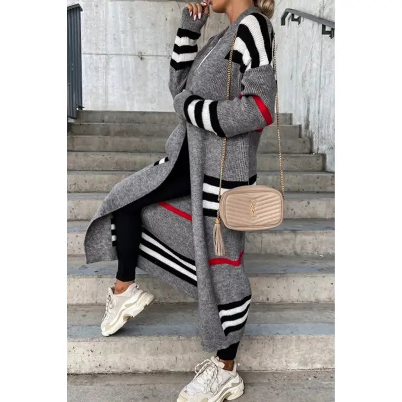 Dam Kofta Randig Mjuk Stickad Loose Fit-3