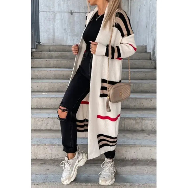 Dam Kofta Randig Mjuk Stickad Loose Fit-5