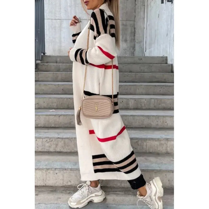 Dam Kofta Randig Mjuk Stickad Loose Fit-6